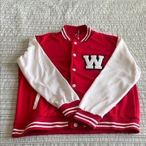 Red and White Varsity Jacket with W Patch
